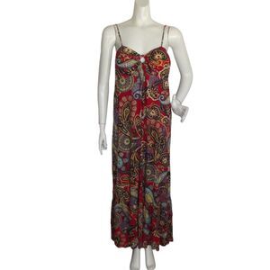new RIVAYA Dress, S, Maxi/long, Red Paisley, Spaghetti straps,  Keyhole bust